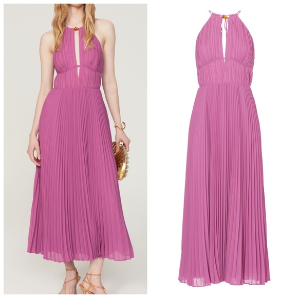 Simkhai Carli Plisse Halter Midi Dress Halter Opera Pink - Size 2 - Picture 1 of 10